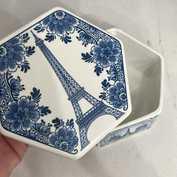 Blue and White Trinket Dish | Eiffle Tower Trinket Box | Blue and White Decor - Picture 3 of 8